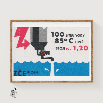 Cost of Hot Water - vintage matchbox label print