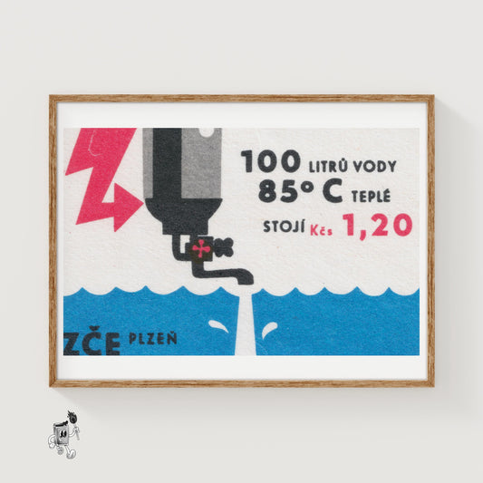 Cost of Hot Water - vintage matchbox label print