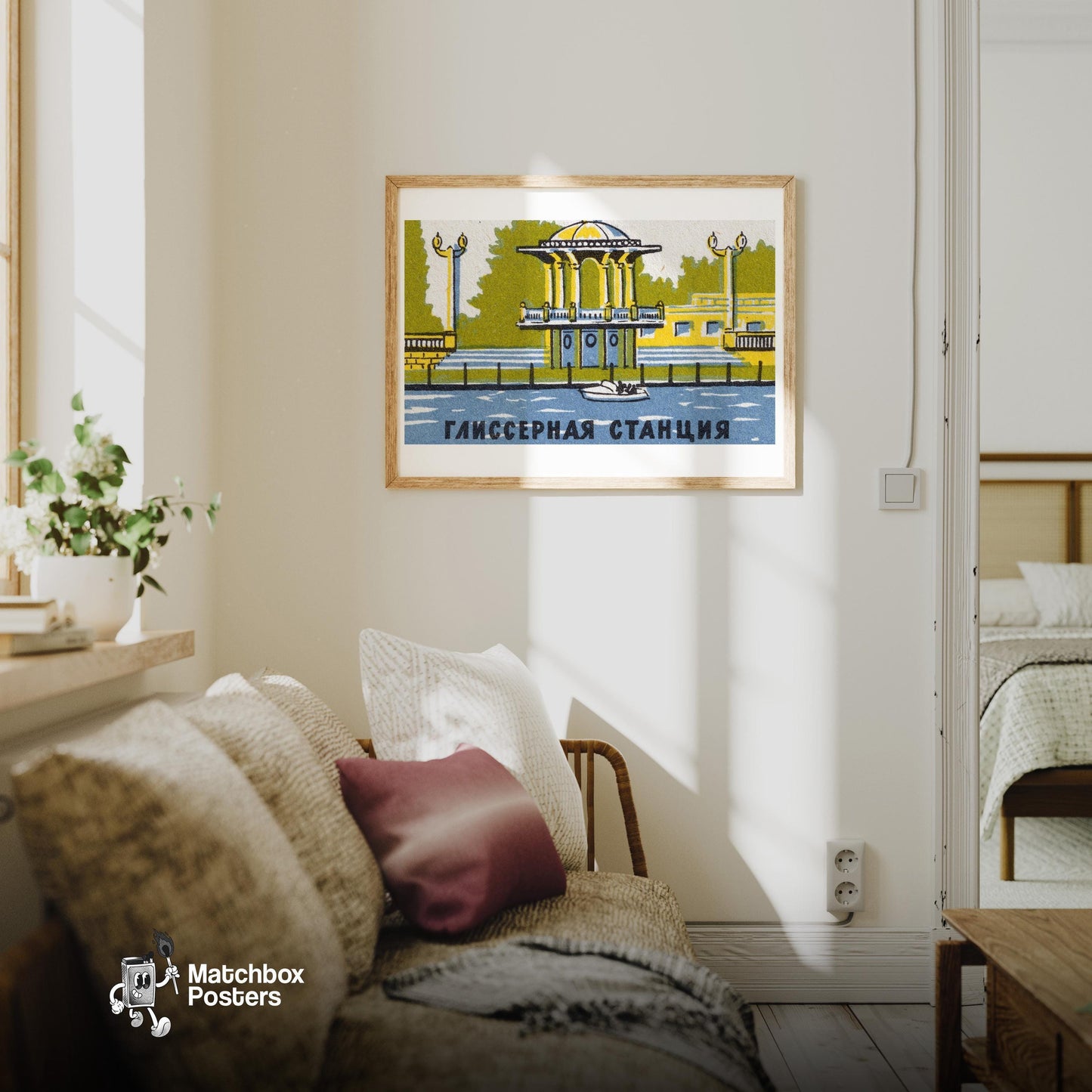 Lakeside Rotunda - vintage matchbox label print - living room mockup