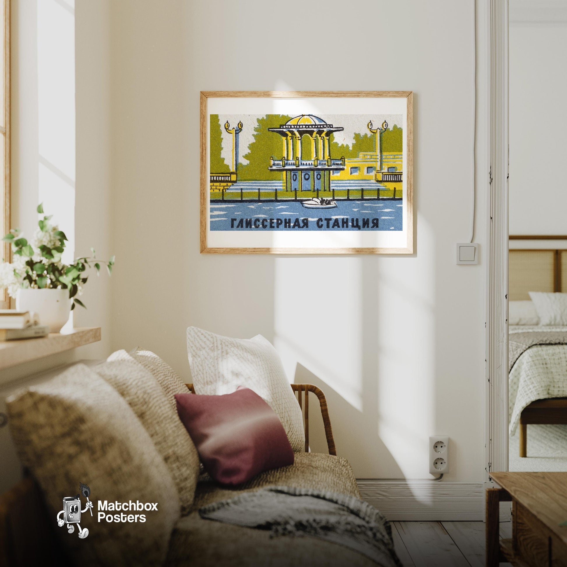 Lakeside Rotunda - vintage matchbox label print - living room mockup