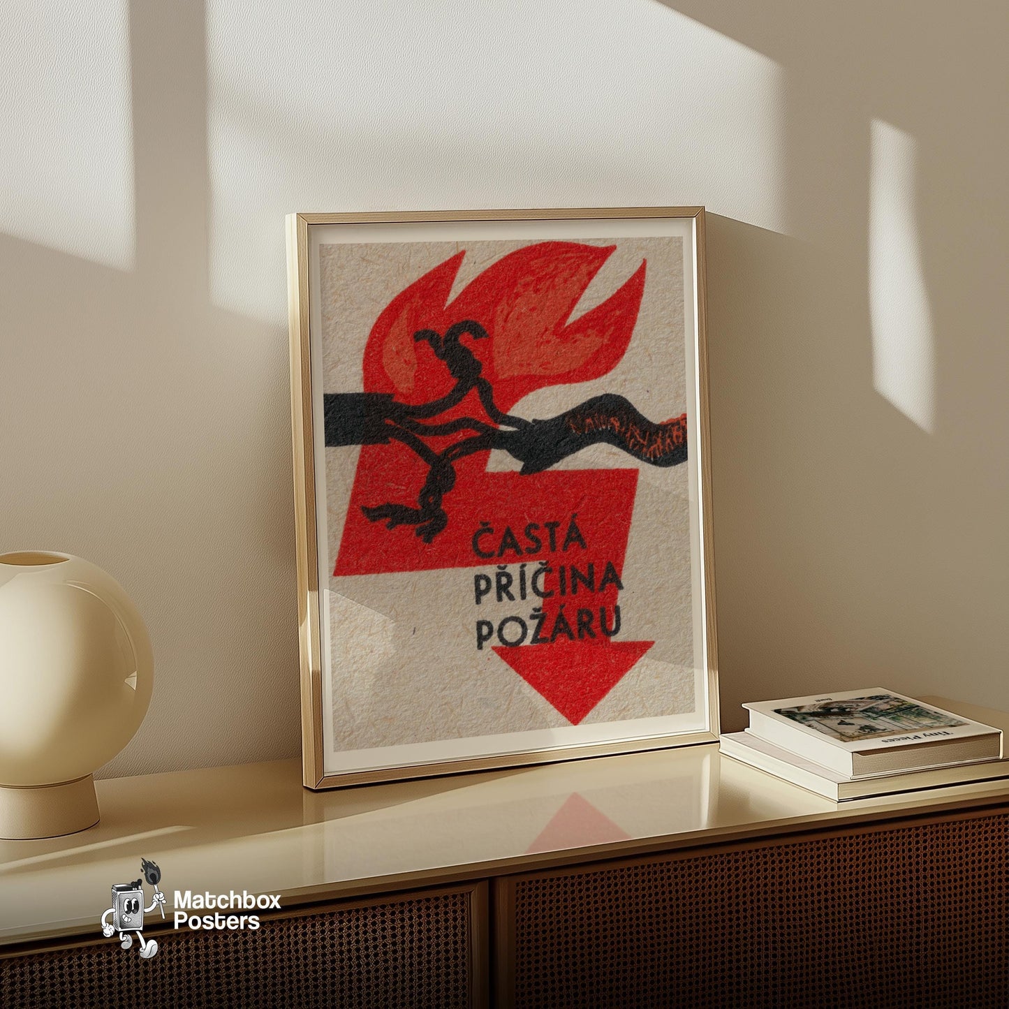 The Cause of Fire - vintage matchbox label print - size comparison