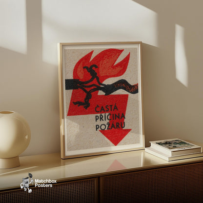 The Cause of Fire - vintage matchbox label print - size comparison