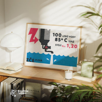 Cost of Hot Water - vintage matchbox label print - office wall
