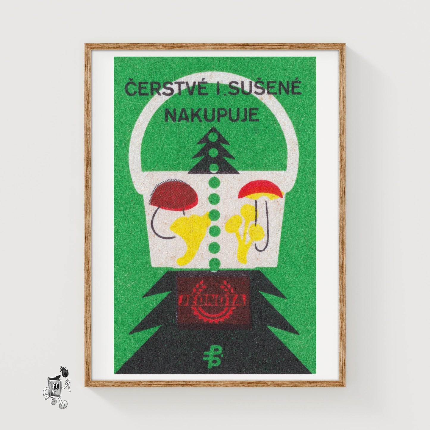 Basket with Mushrooms - vintage matchbox label print