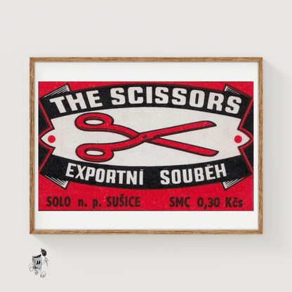Red Scissors Illustration - vintage matchbox label print