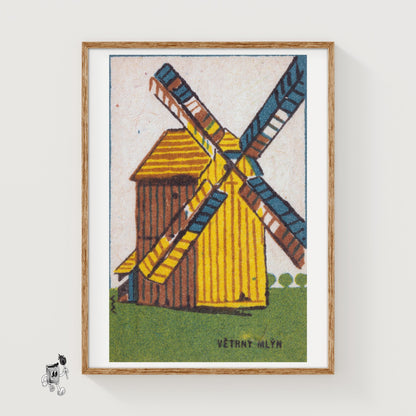 Windmill - vintage matchbox label print