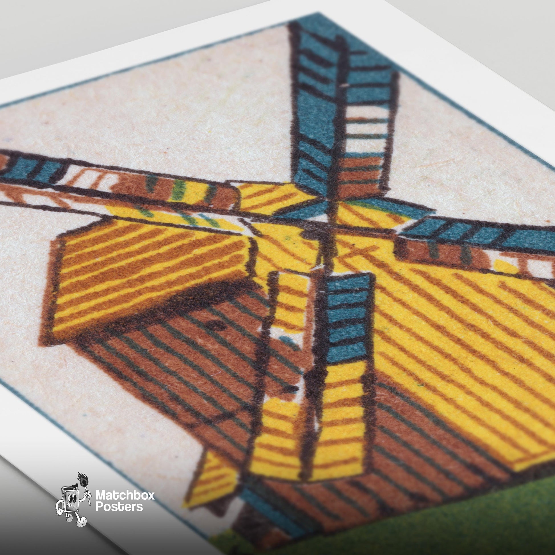 Windmill - vintage matchbox label print - close-up detail