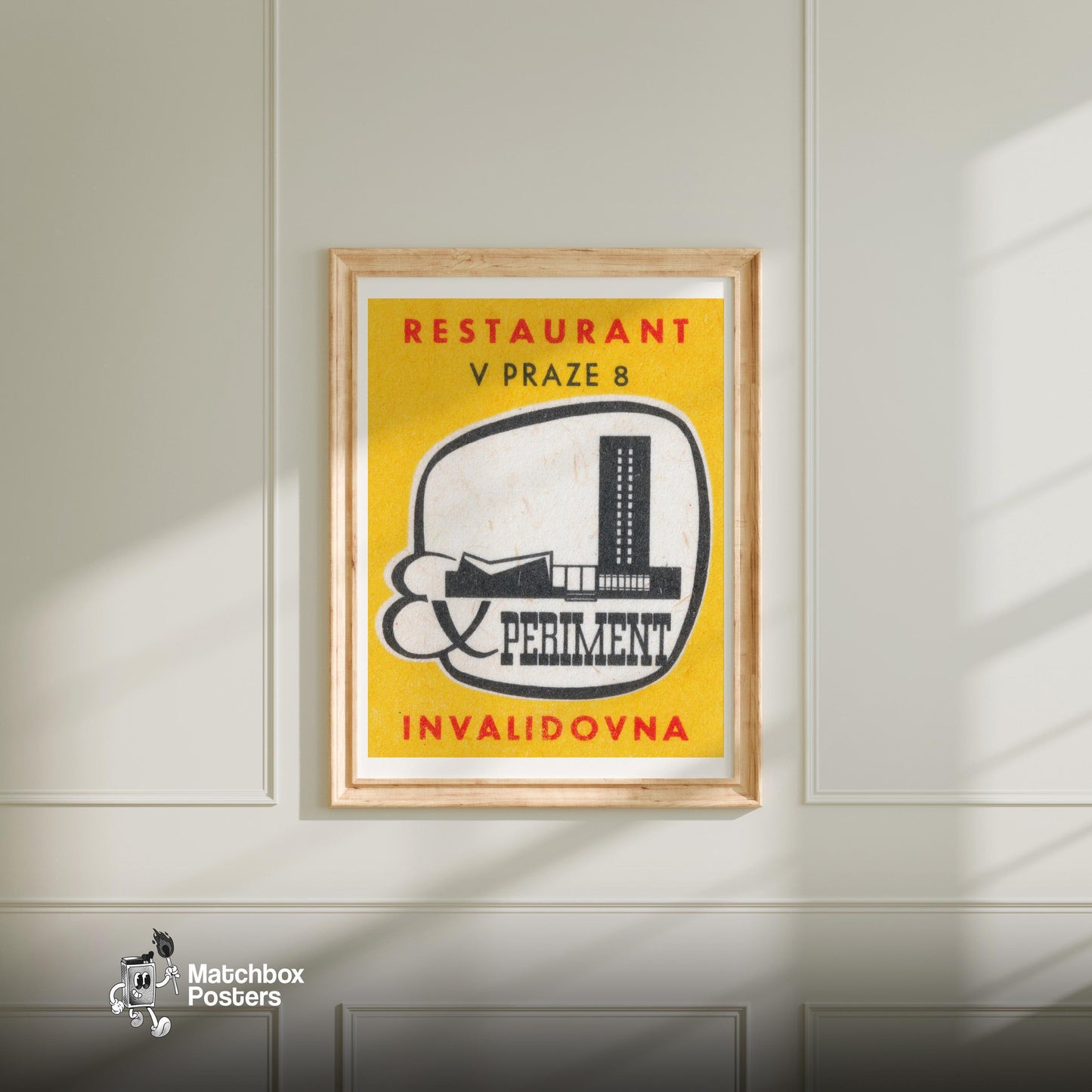 Modern Building - vintage matchbox label print - bedroom mockup