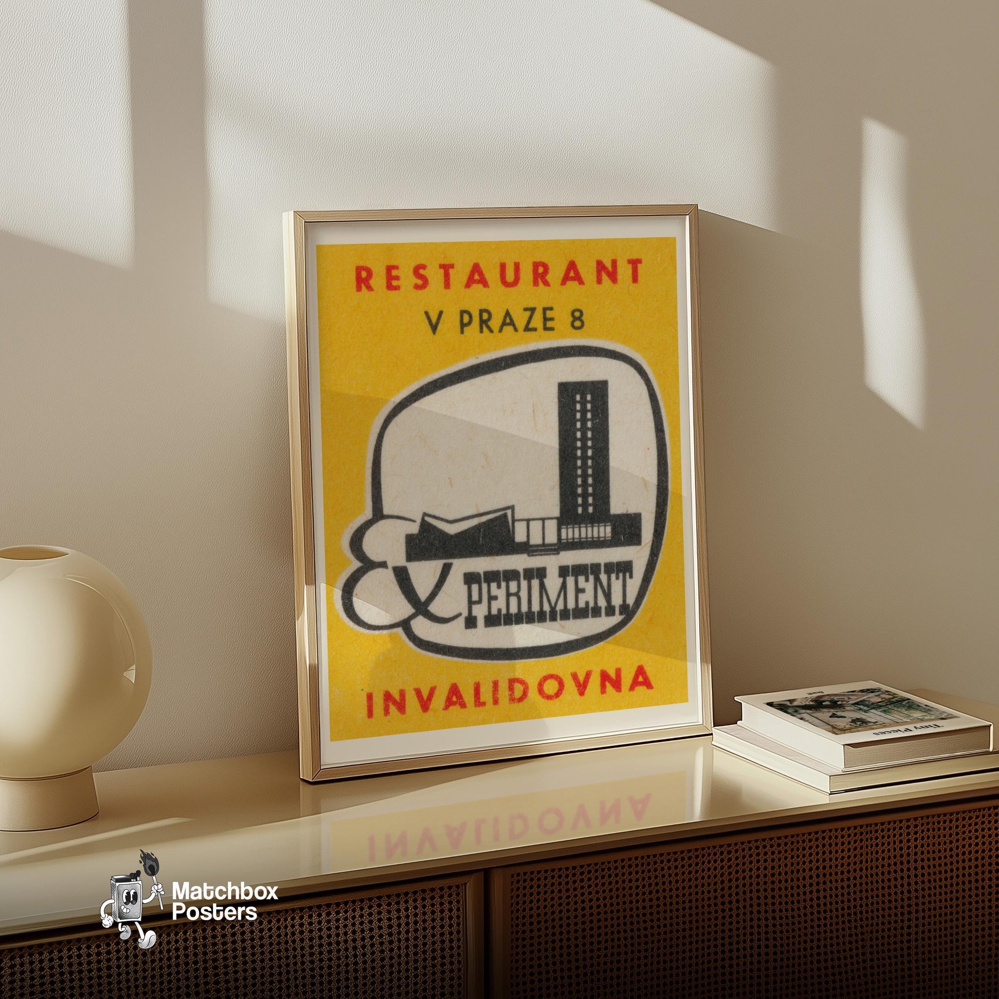 Modern Building - vintage matchbox label print - size comparison