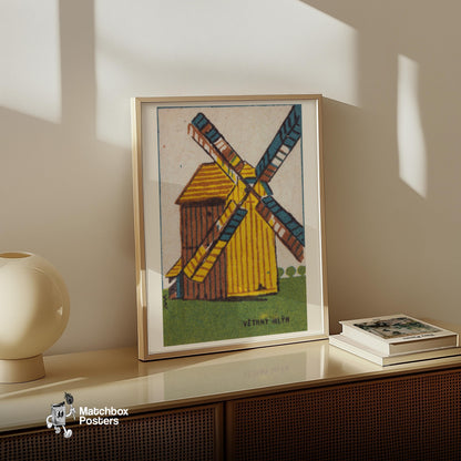 Windmill - vintage matchbox label print - size comparison