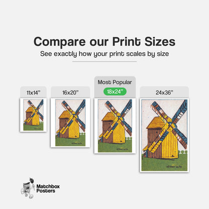 Windmill - vintage matchbox label print - gallery wall preview
