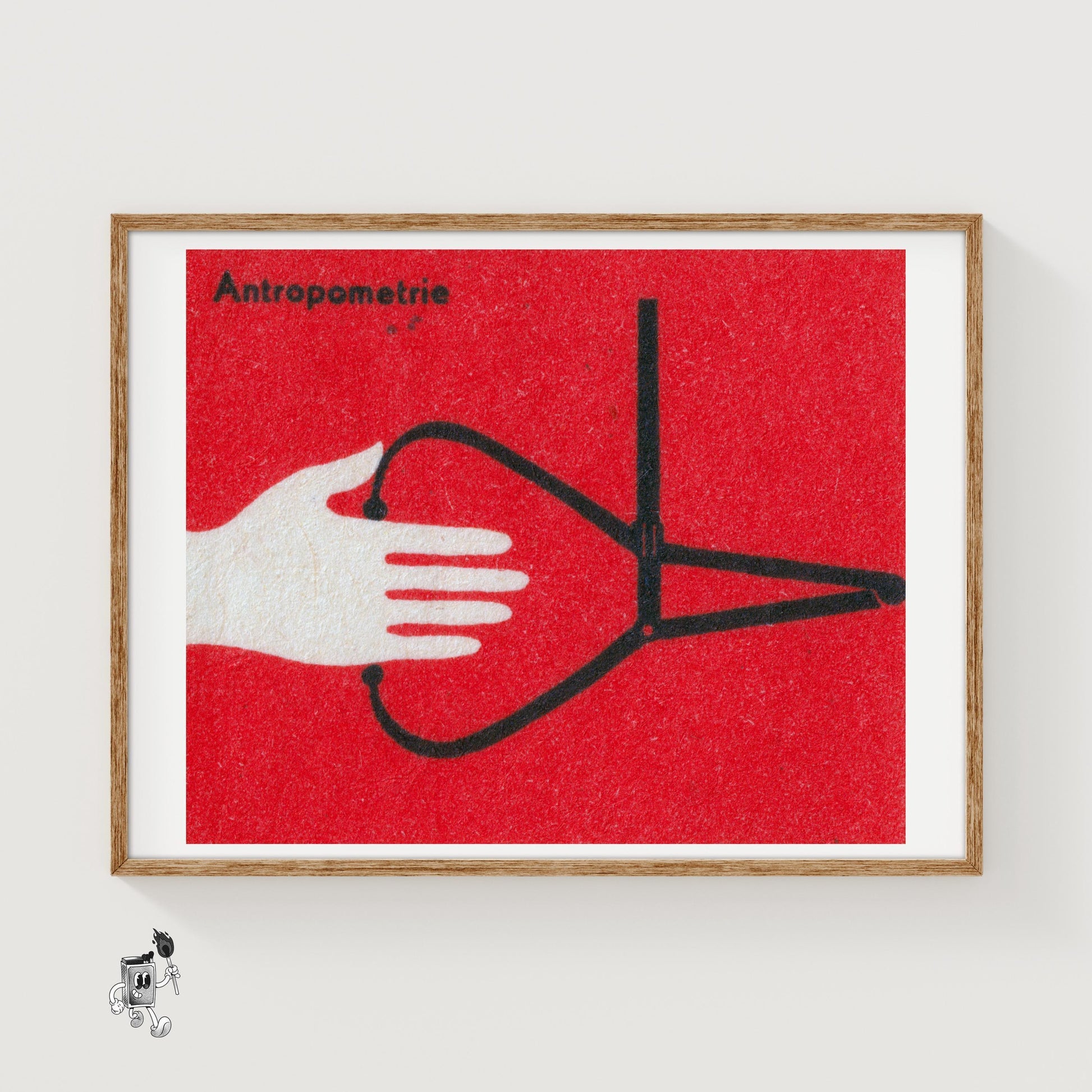 Hand Holding Anthropometric Caliper - vintage matchbox label print