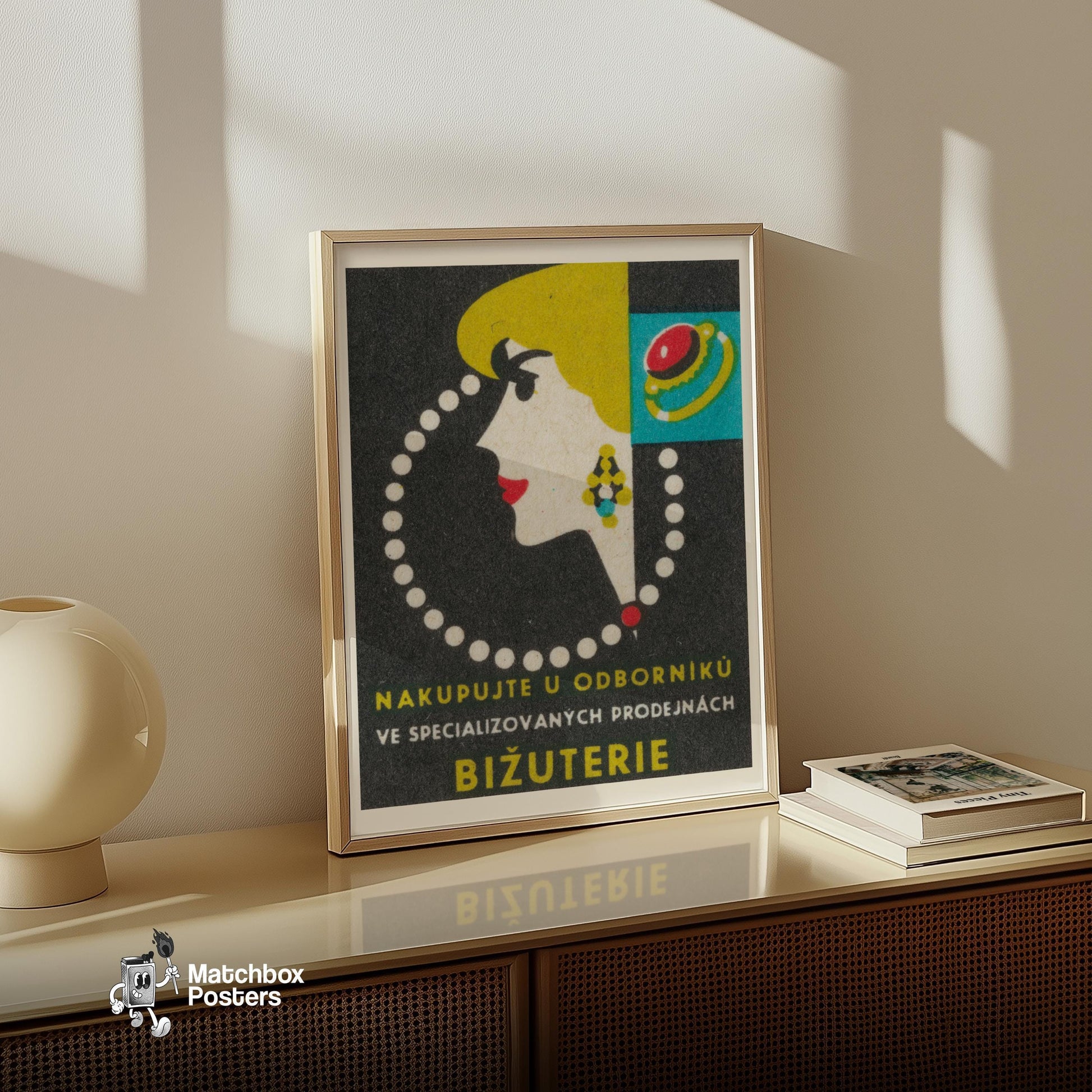Jewelry Store Woman - vintage matchbox label print - size comparison