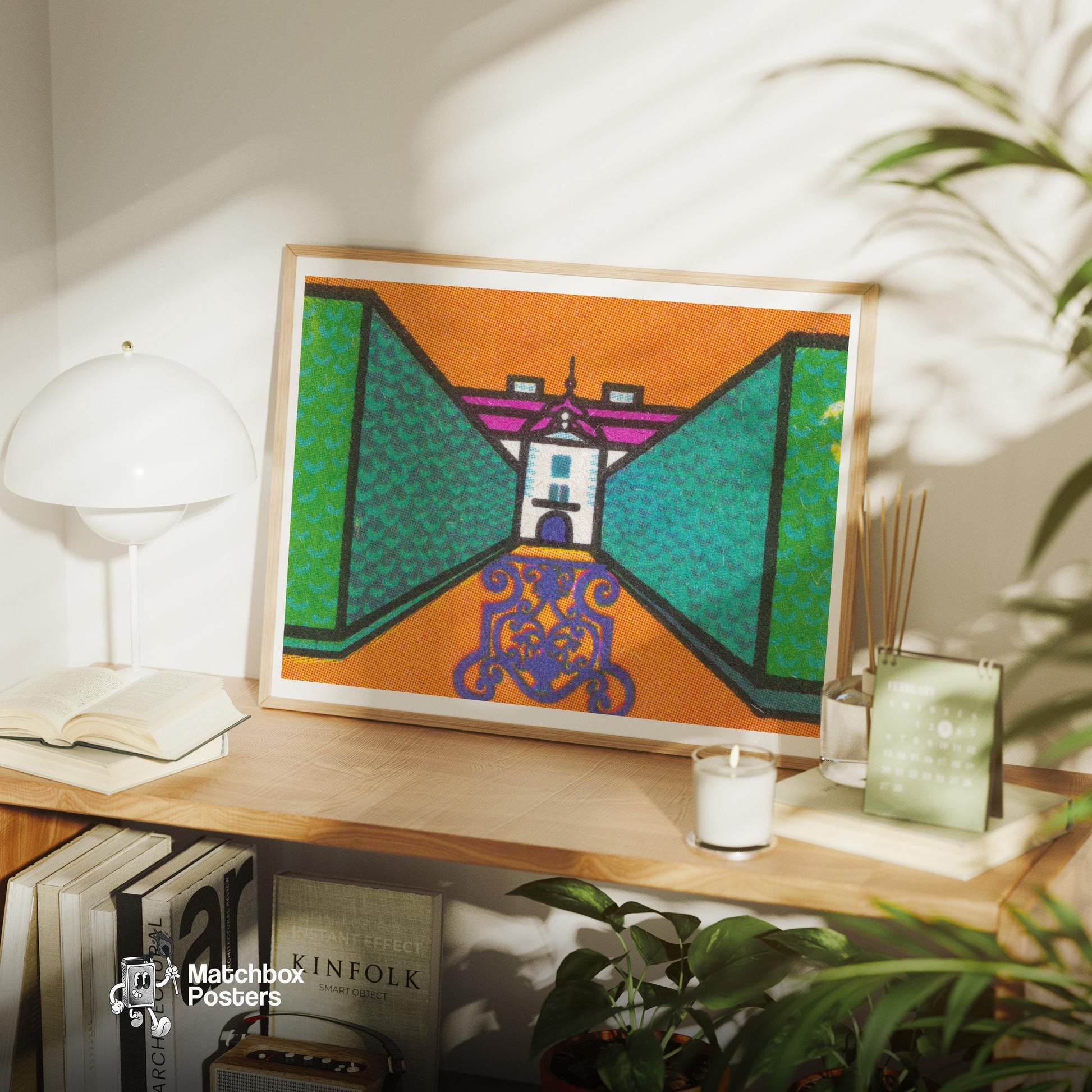 Building - vintage matchbox label print - office wall