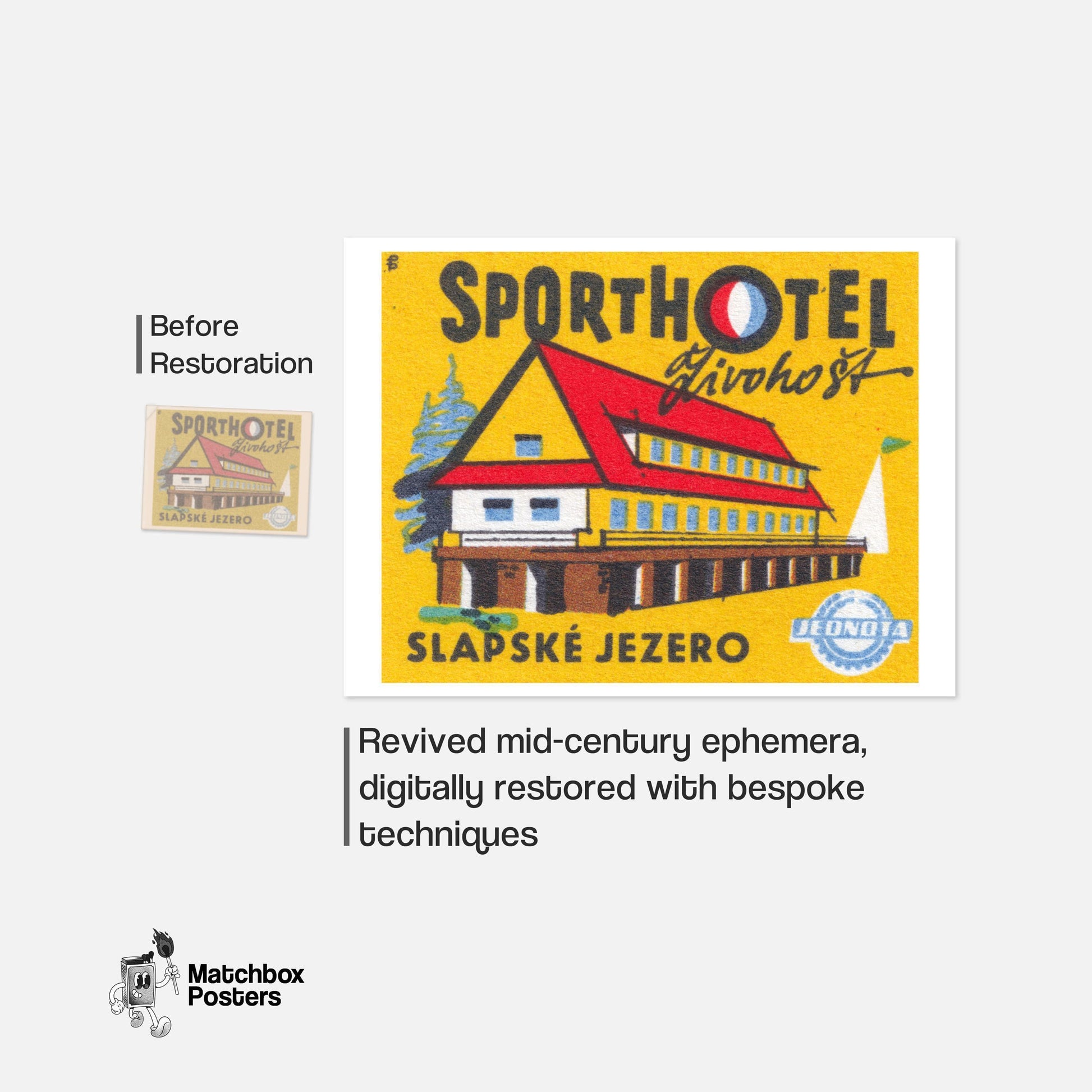 Sport Hotel - vintage matchbox label print - framed wall art preview