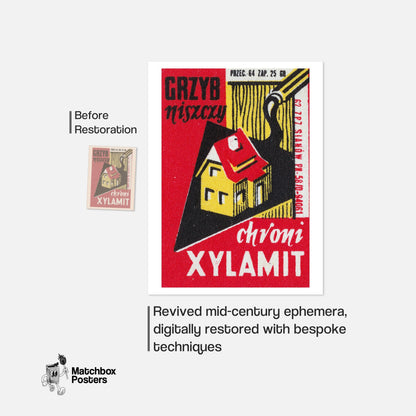 Protect Houses From Fungus - vintage matchbox label print - framed wall art preview