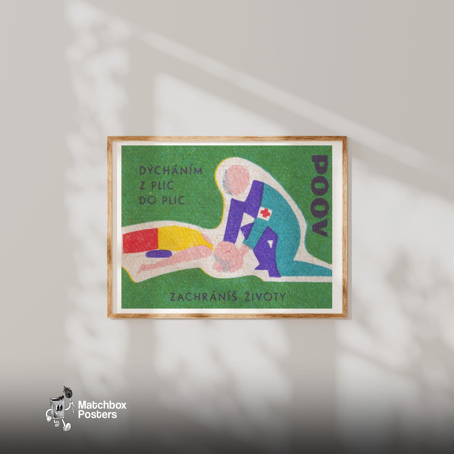 CPR Training - vintage matchbox label print - bedroom mockup