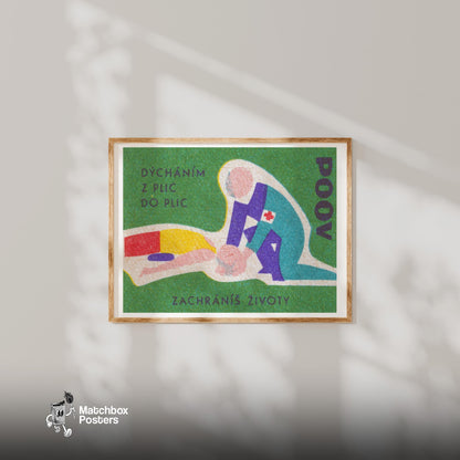 CPR Training - vintage matchbox label print - bedroom mockup