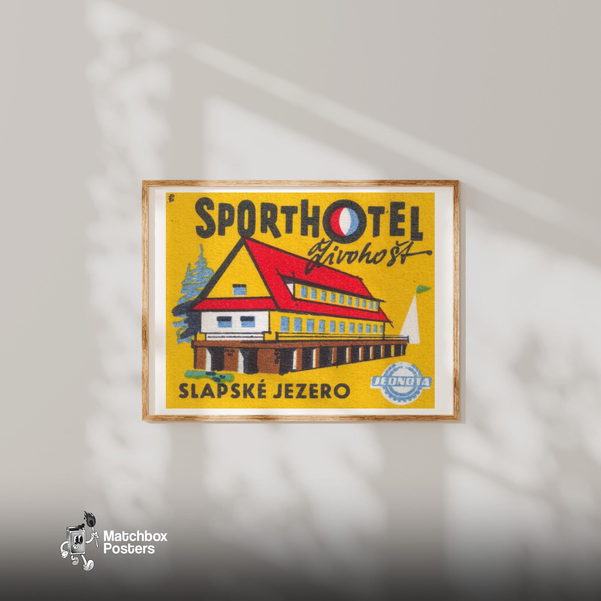 Sport Hotel - vintage matchbox label print - bedroom mockup