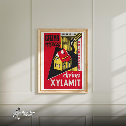 Protect Houses From Fungus - vintage matchbox label print - bedroom mockup