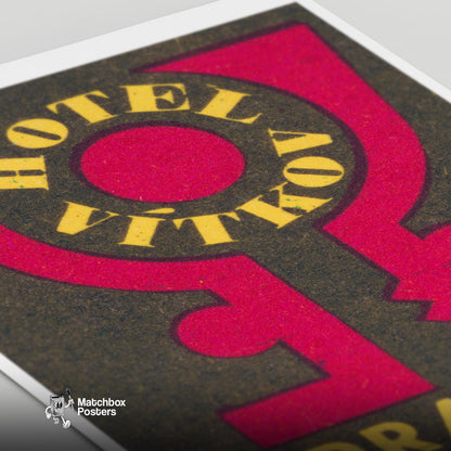 Hotel Vitkov Prague - vintage matchbox label print - close-up detail