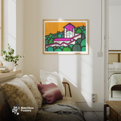 Forest Palace - vintage matchbox label print - living room mockup