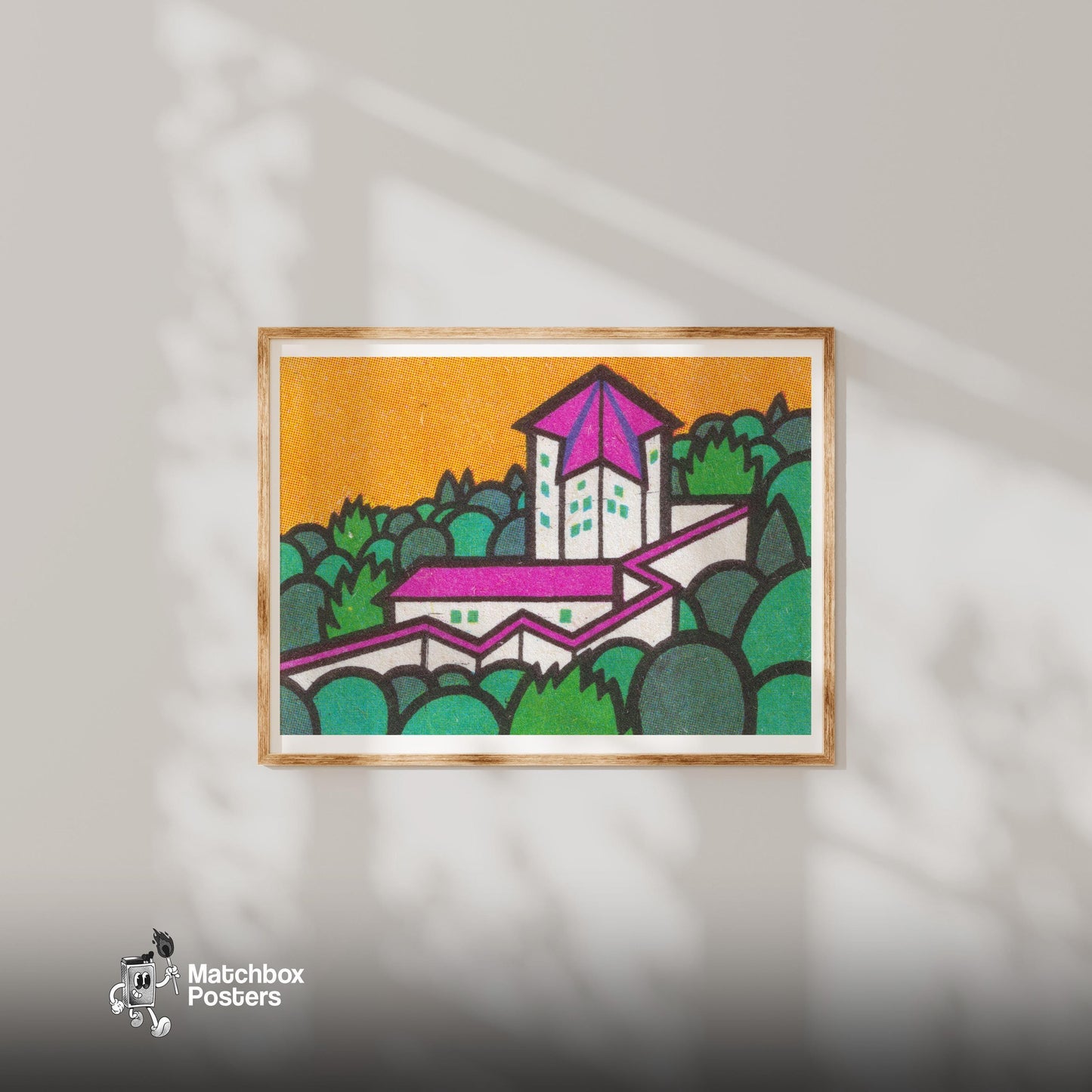 Forest Palace - vintage matchbox label print - bedroom mockup