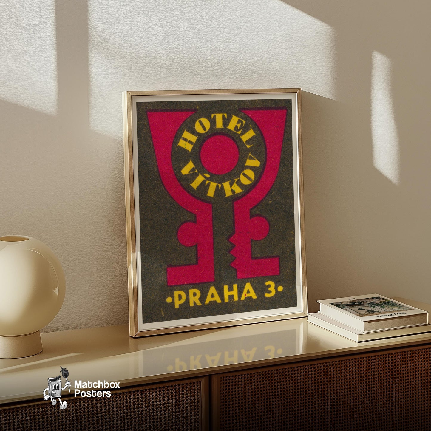 Hotel Vitkov Prague - vintage matchbox label print - size comparison