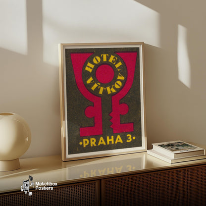 Hotel Vitkov Prague - vintage matchbox label print - size comparison