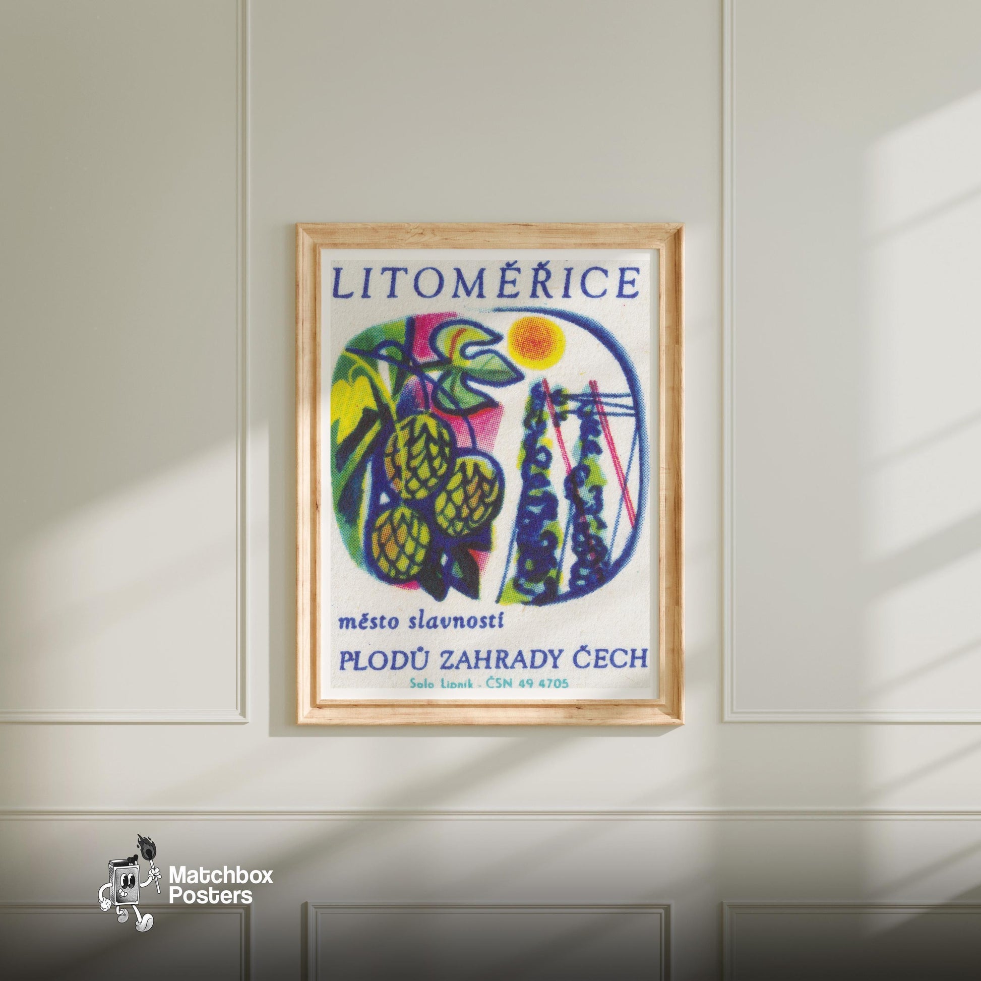 Hops and Trellises - vintage matchbox label print - bedroom mockup