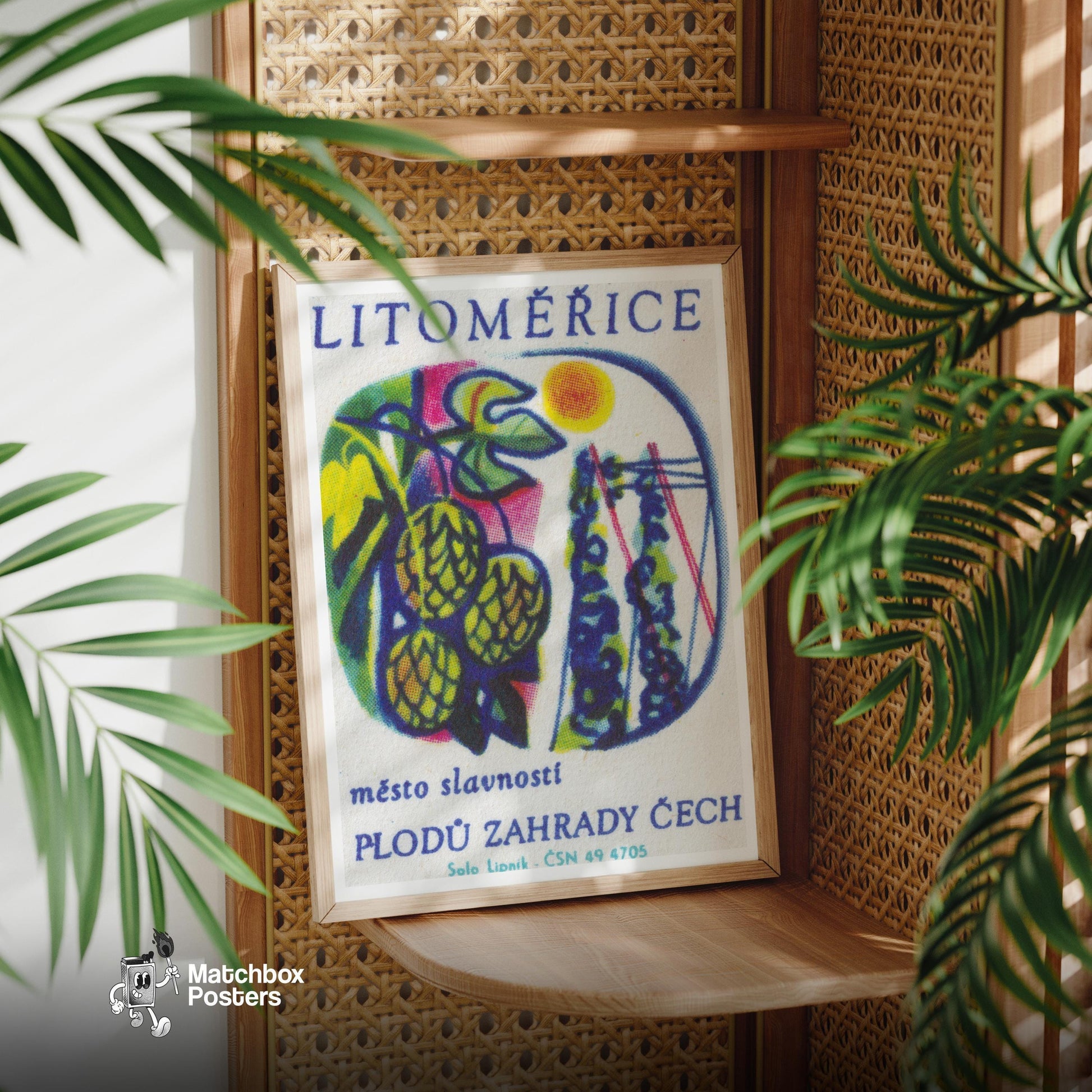Hops and Trellises - vintage matchbox label print - office wall