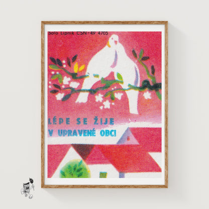 White Doves - vintage matchbox label print