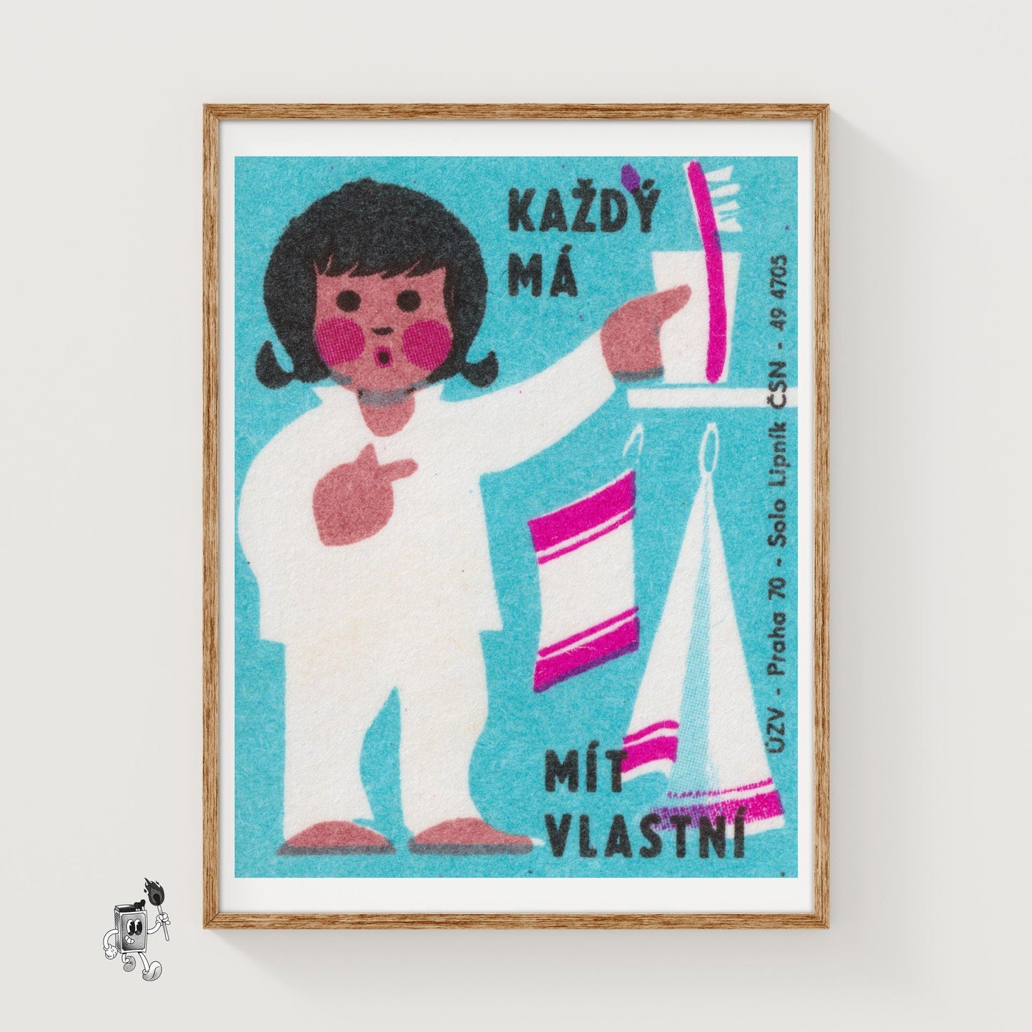 Little Girl With Toothbrush - vintage matchbox label print
