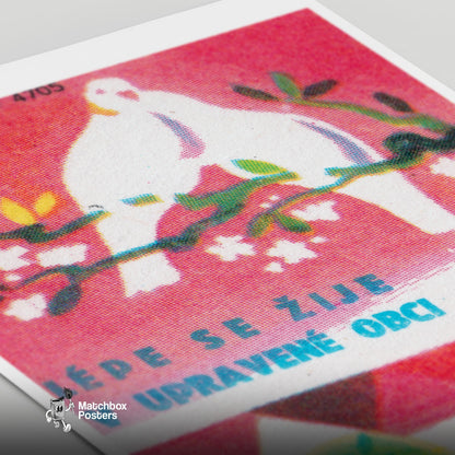 White Doves - vintage matchbox label print - close-up detail
