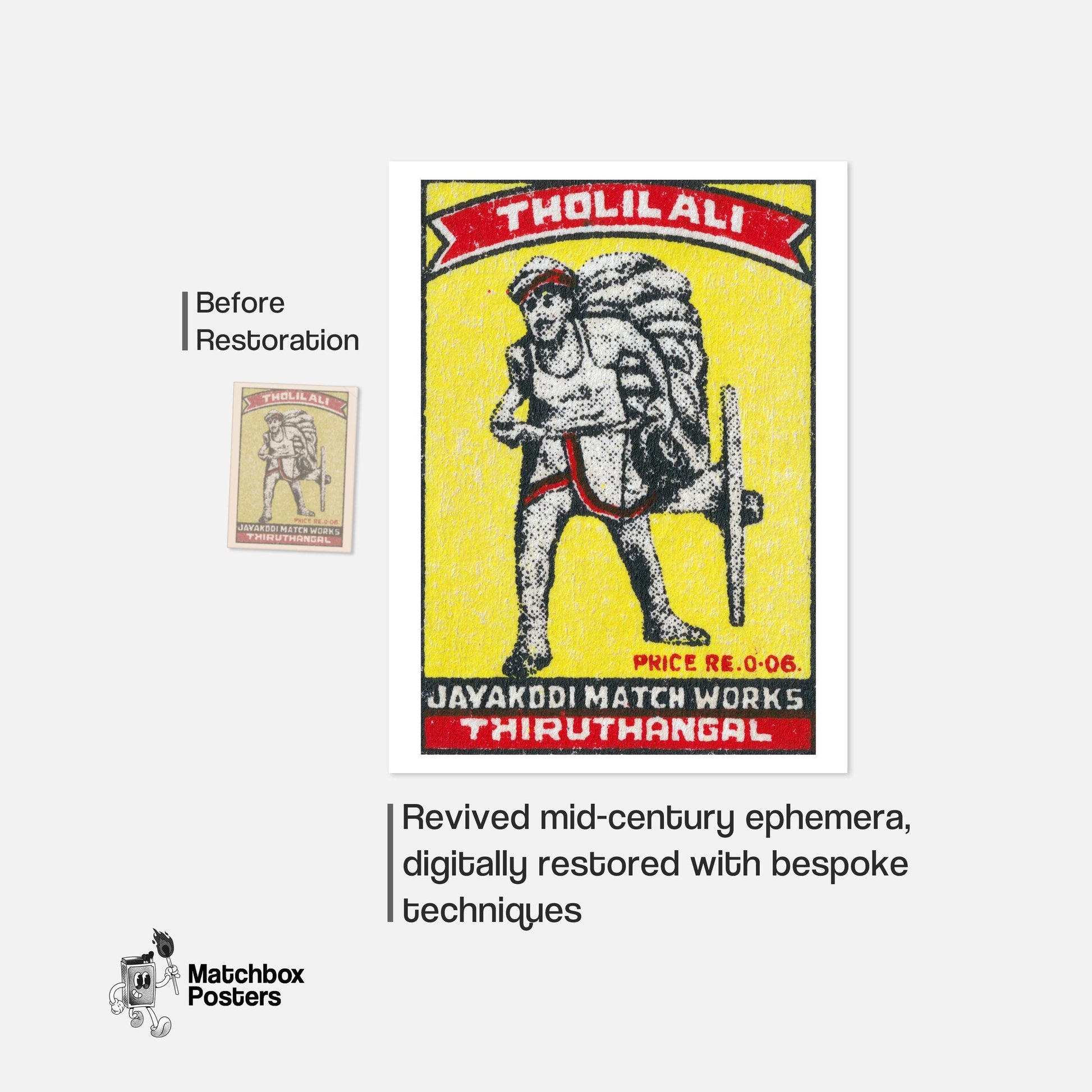 Worker with Wheelbarrow - vintage matchbox label print - framed wall art preview
