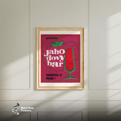 Strawberry Drink - vintage matchbox label print - bedroom mockup