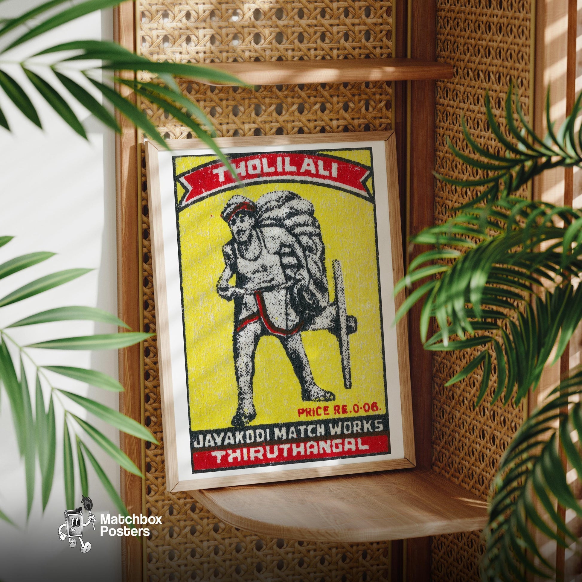 Worker with Wheelbarrow - vintage matchbox label print - office wall