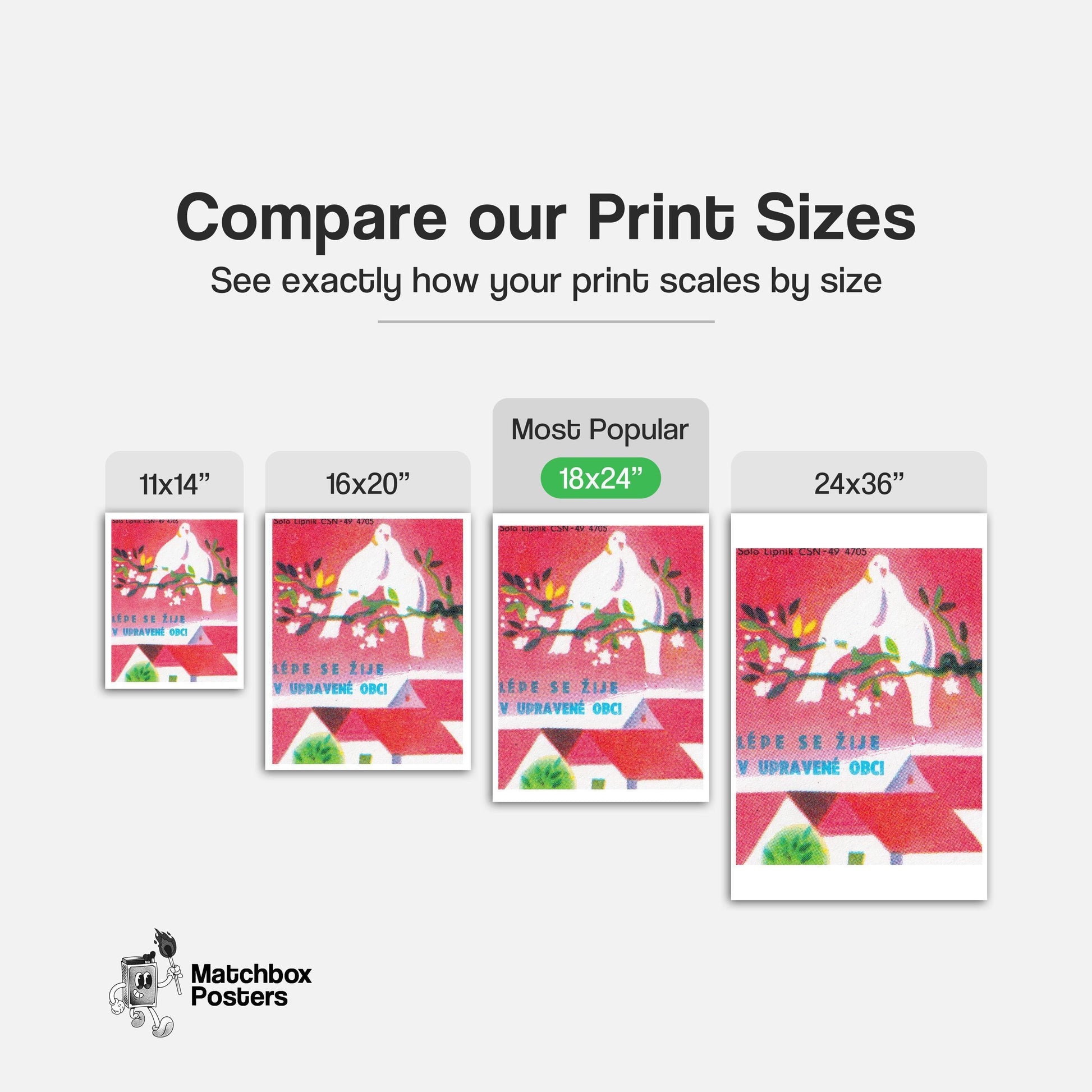 White Doves - vintage matchbox label print - gallery wall preview
