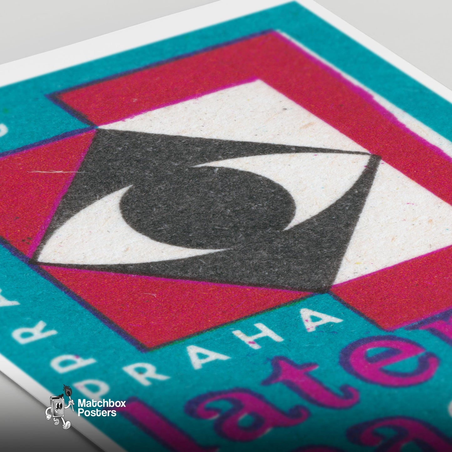 Geometric Eye Design - vintage matchbox label print - close-up detail