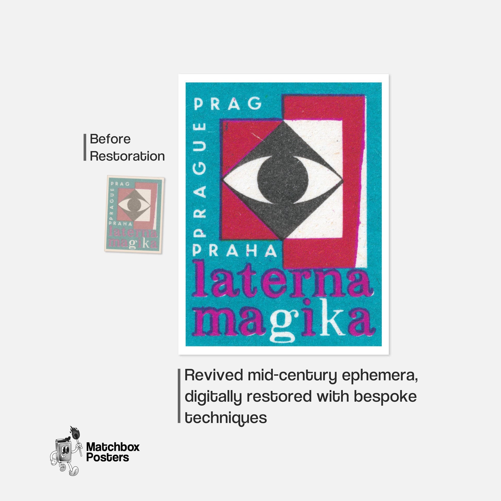 Geometric Eye Design - vintage matchbox label print - framed wall art preview