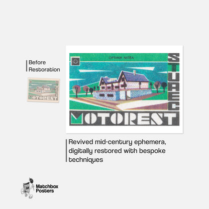 Forest Motel - vintage matchbox label print - framed wall art preview