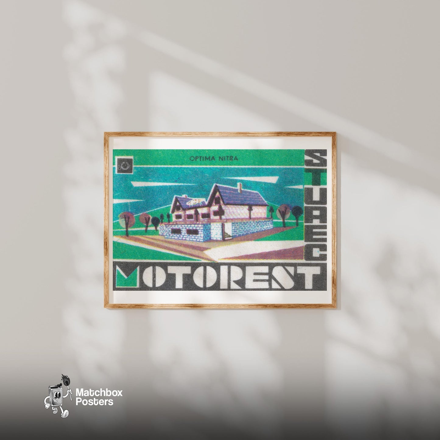 Forest Motel - vintage matchbox label print - bedroom mockup