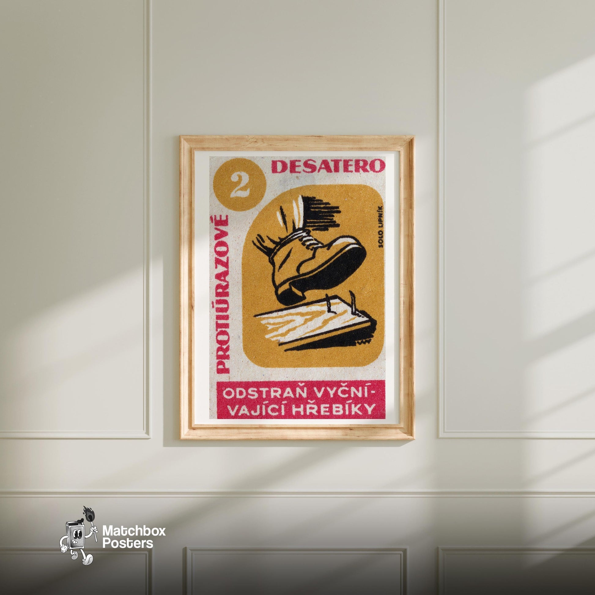 Remove Nails! - vintage matchbox label print - bedroom mockup