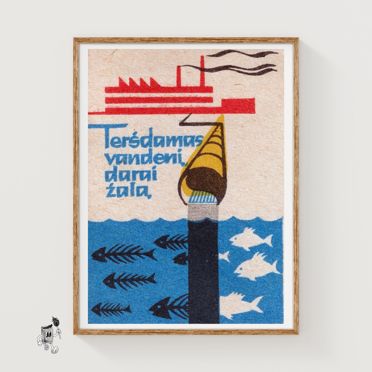 Factory Water Pollution - vintage matchbox label print