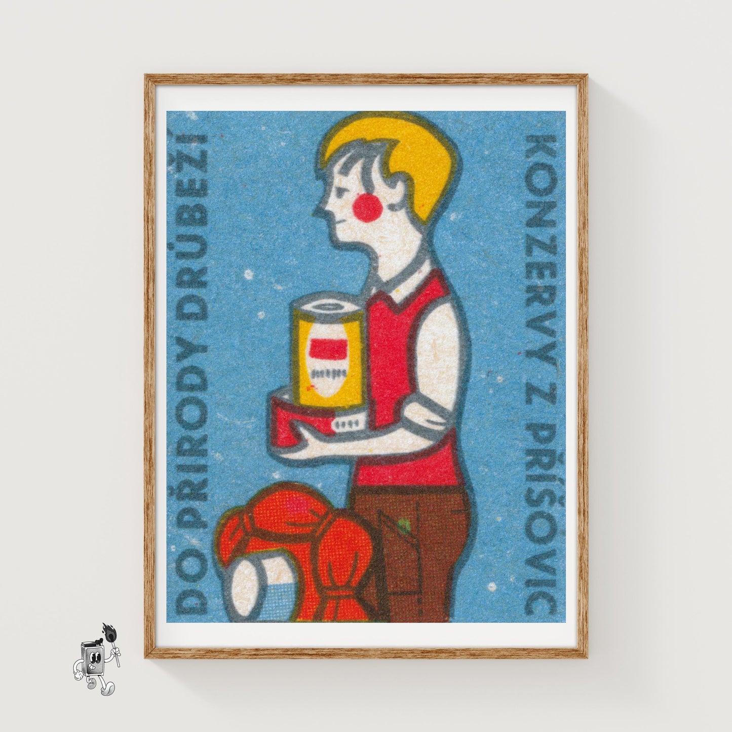 Hiker with Canned Food - vintage matchbox label print