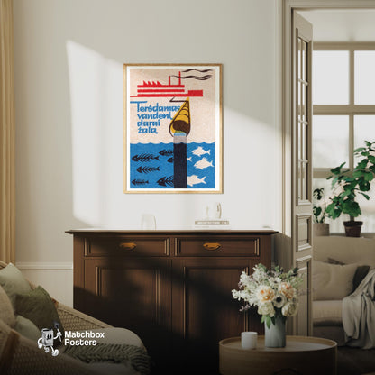 Factory Water Pollution - vintage matchbox label print - living room mockup