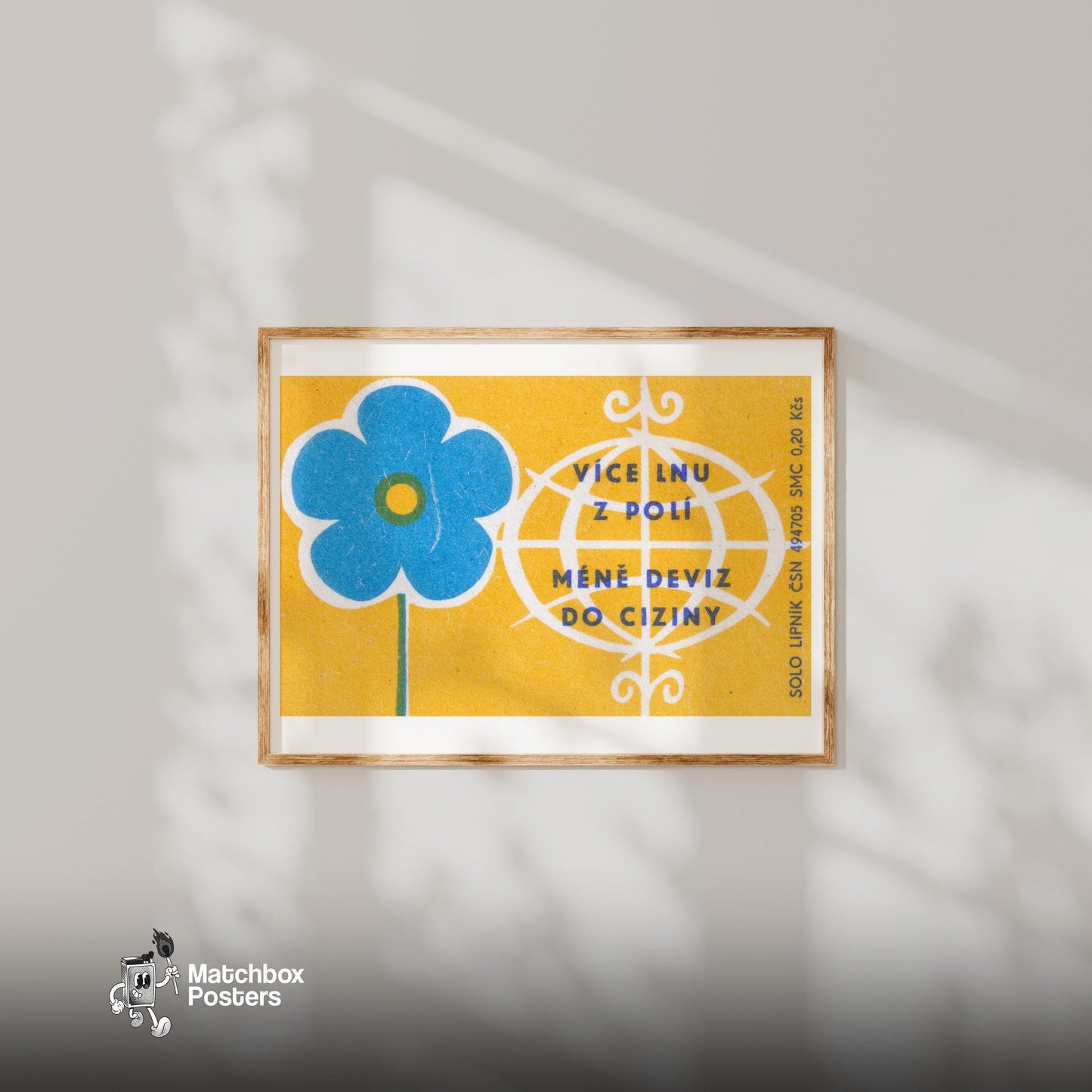 Blue Flower - vintage matchbox label print - bedroom mockup
