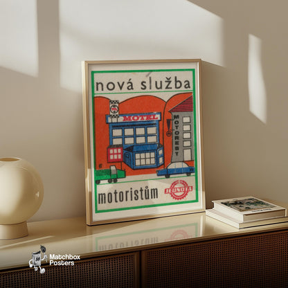 Motorist Service - vintage matchbox label print - size comparison
