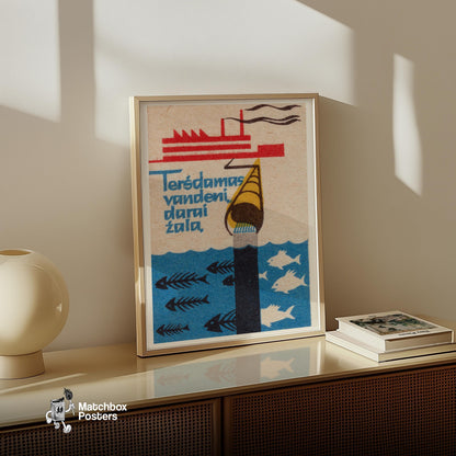 Factory Water Pollution - vintage matchbox label print - size comparison