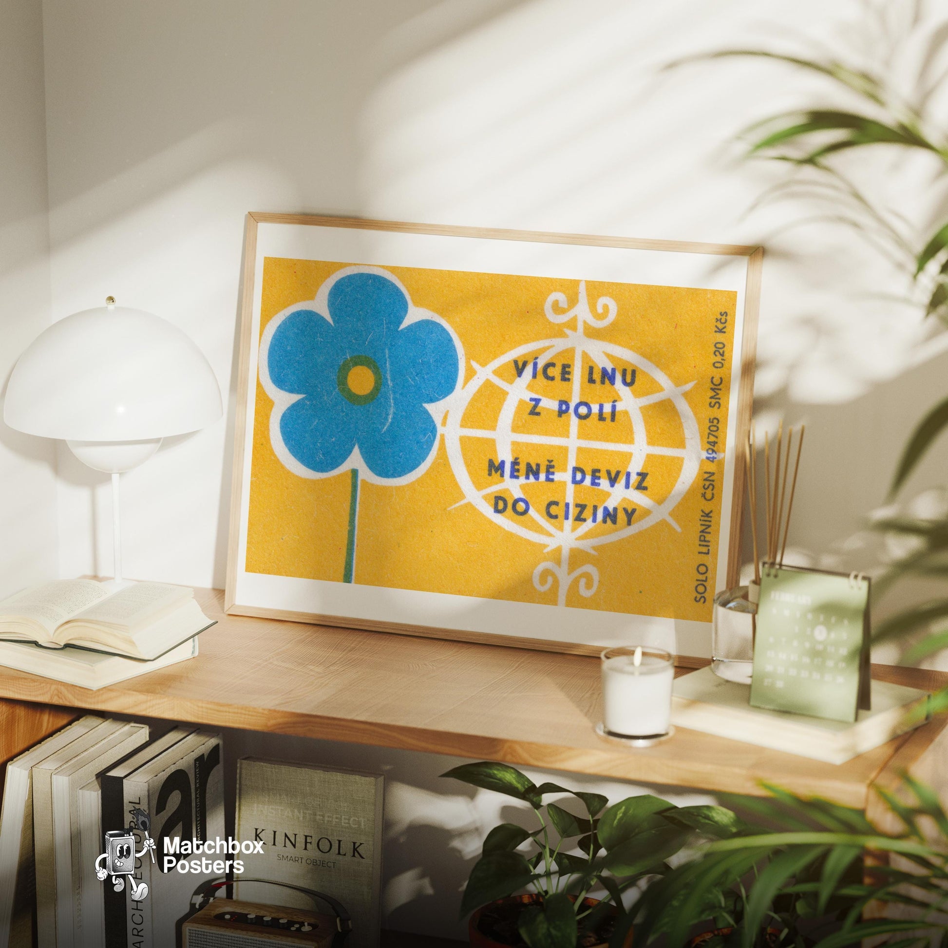 Blue Flower - vintage matchbox label print - office wall